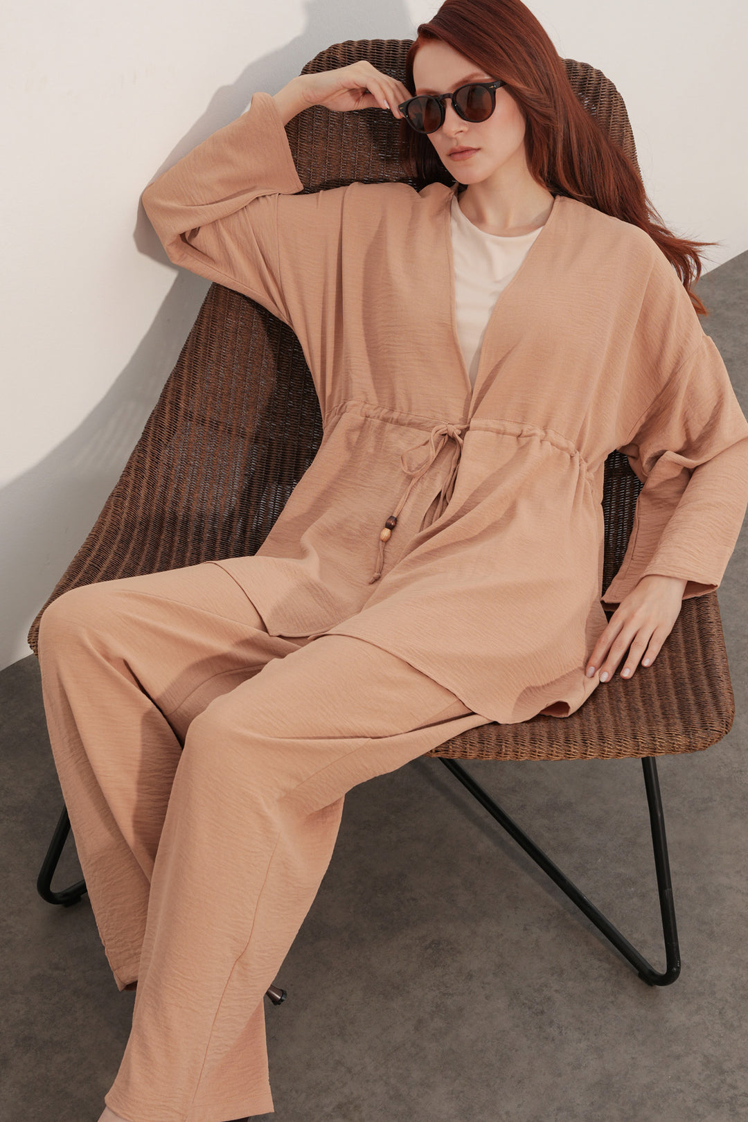 BGD Women Kadın Ayrobin Kimono Pantolon İkili Takım 30101 - Vizon - Fasano