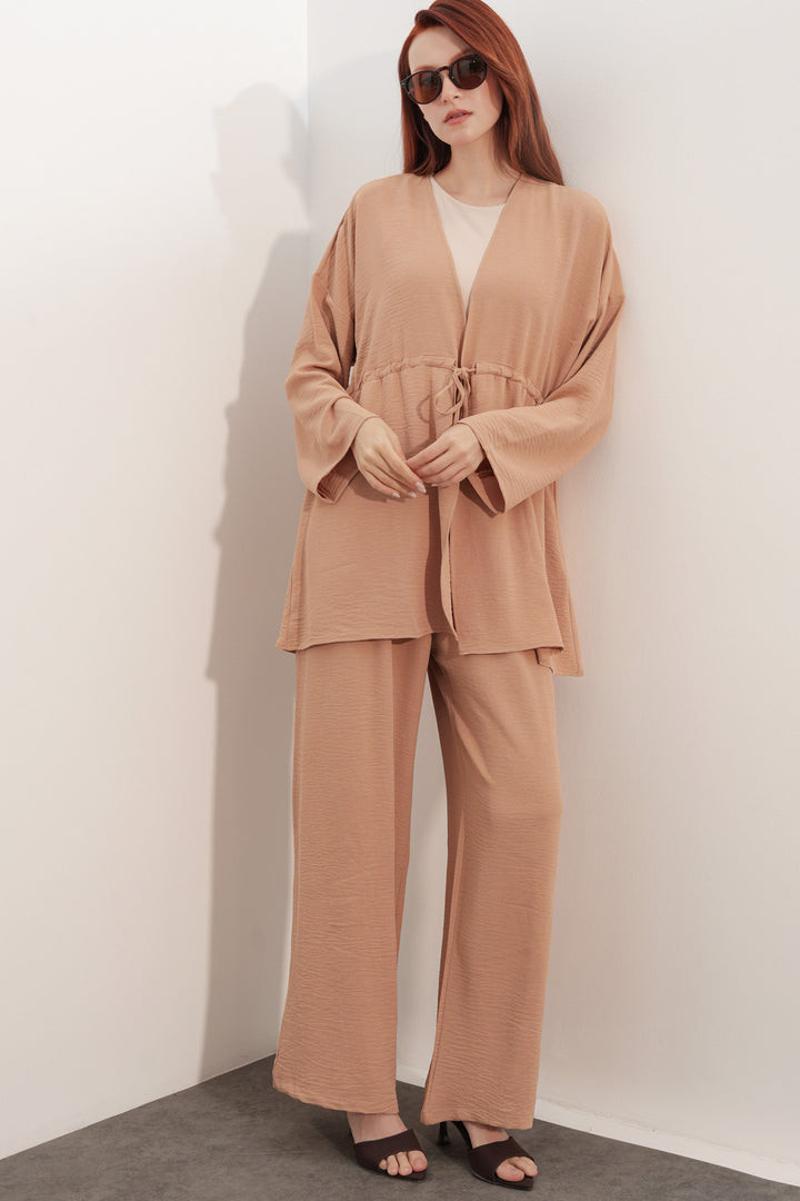 BGD Women Kadın Ayrobin Kimono Pantolon İkili Takım 30101 - Vizon - Fasano