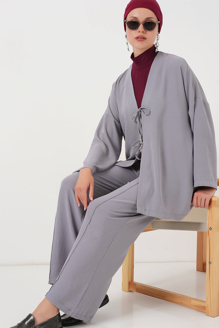 BGD Women Woman Ayrobin Kimono Pantsuit Set 6739 - Gray - Freeport