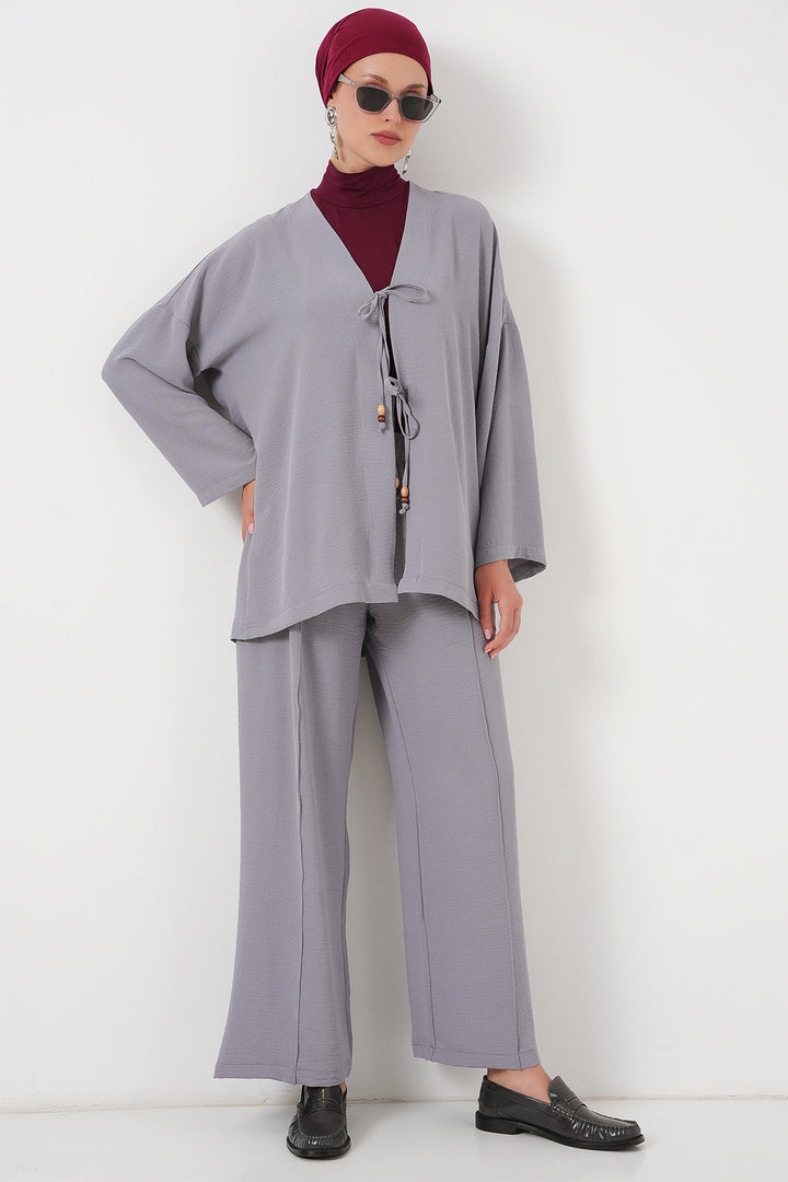 BGD Women Woman Ayrobin Kimono Pantsuit Set 6739 - Gray - Freeport
