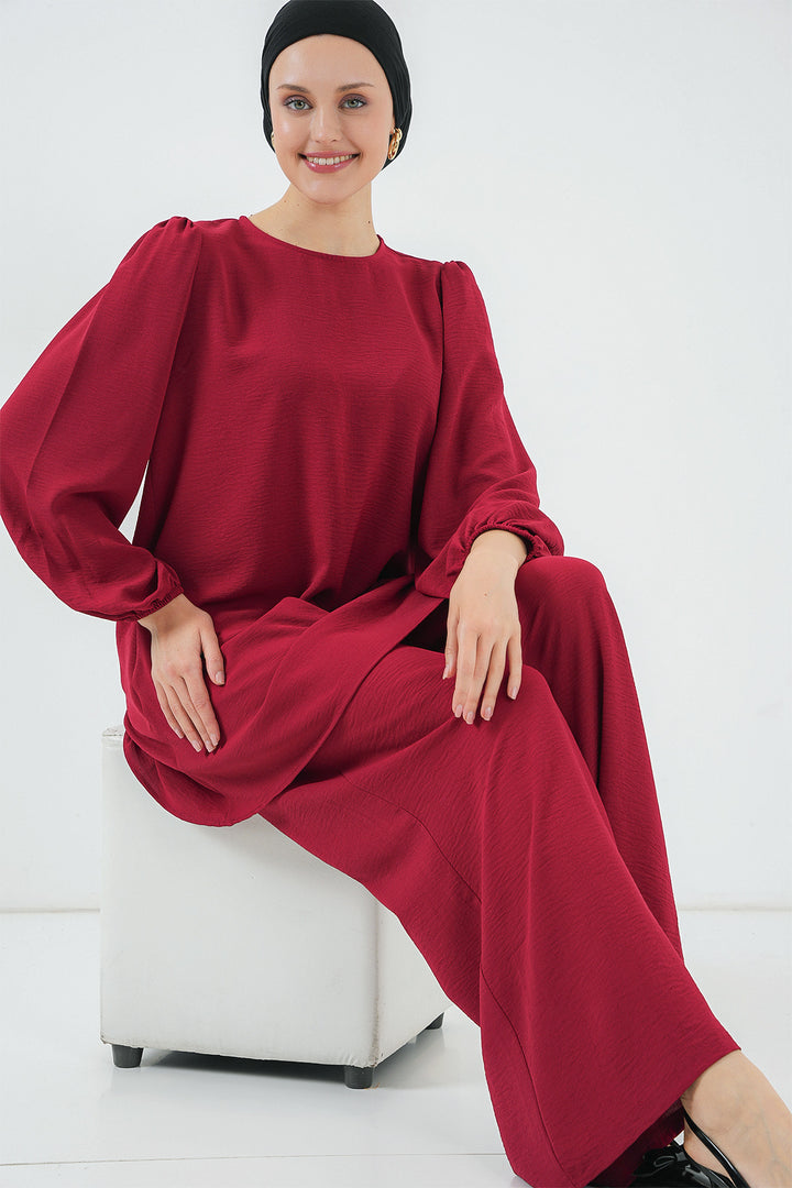 BGD Women Woman Ayrobin Tunic Pants Top Set 6712 - Burgundy - Salamanca