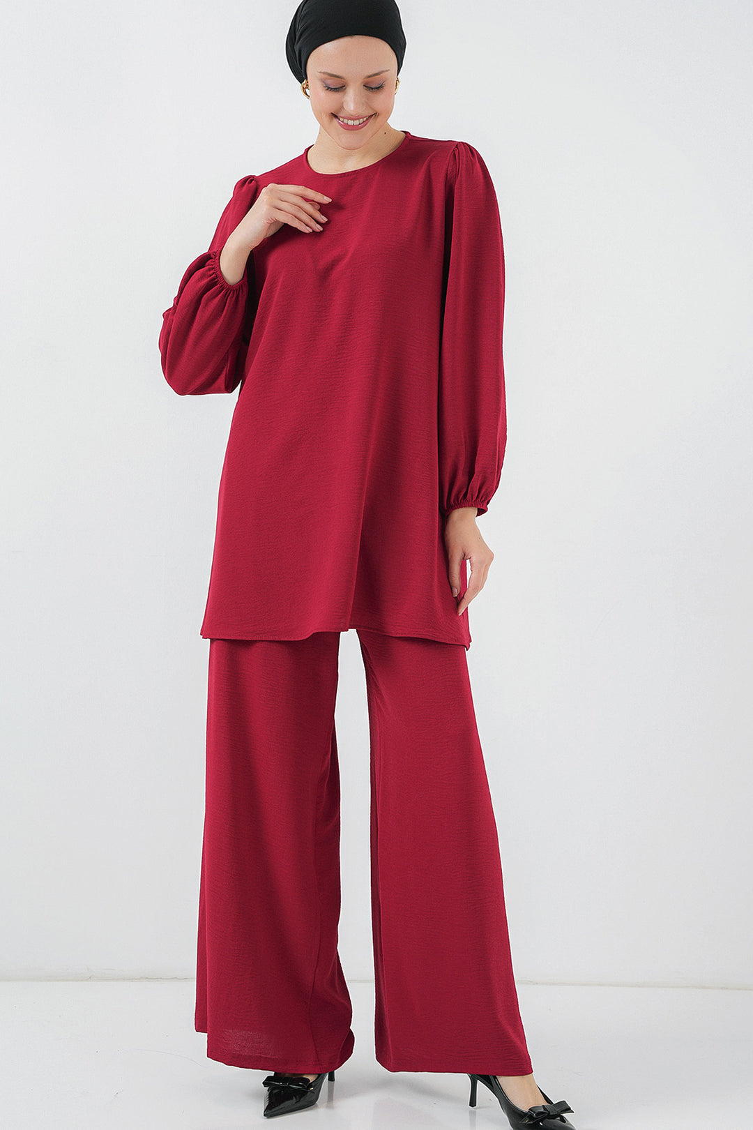 BGD Women Woman Ayrobin Tunic Pants Top Set 6712 - Burgundy - Salamanca