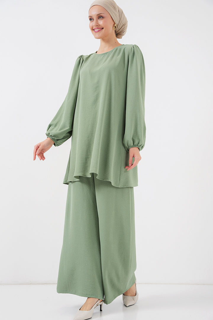 BGD Women Woman Ayrobin Tunic Pants Top Set 6712 - Çağla - Massa