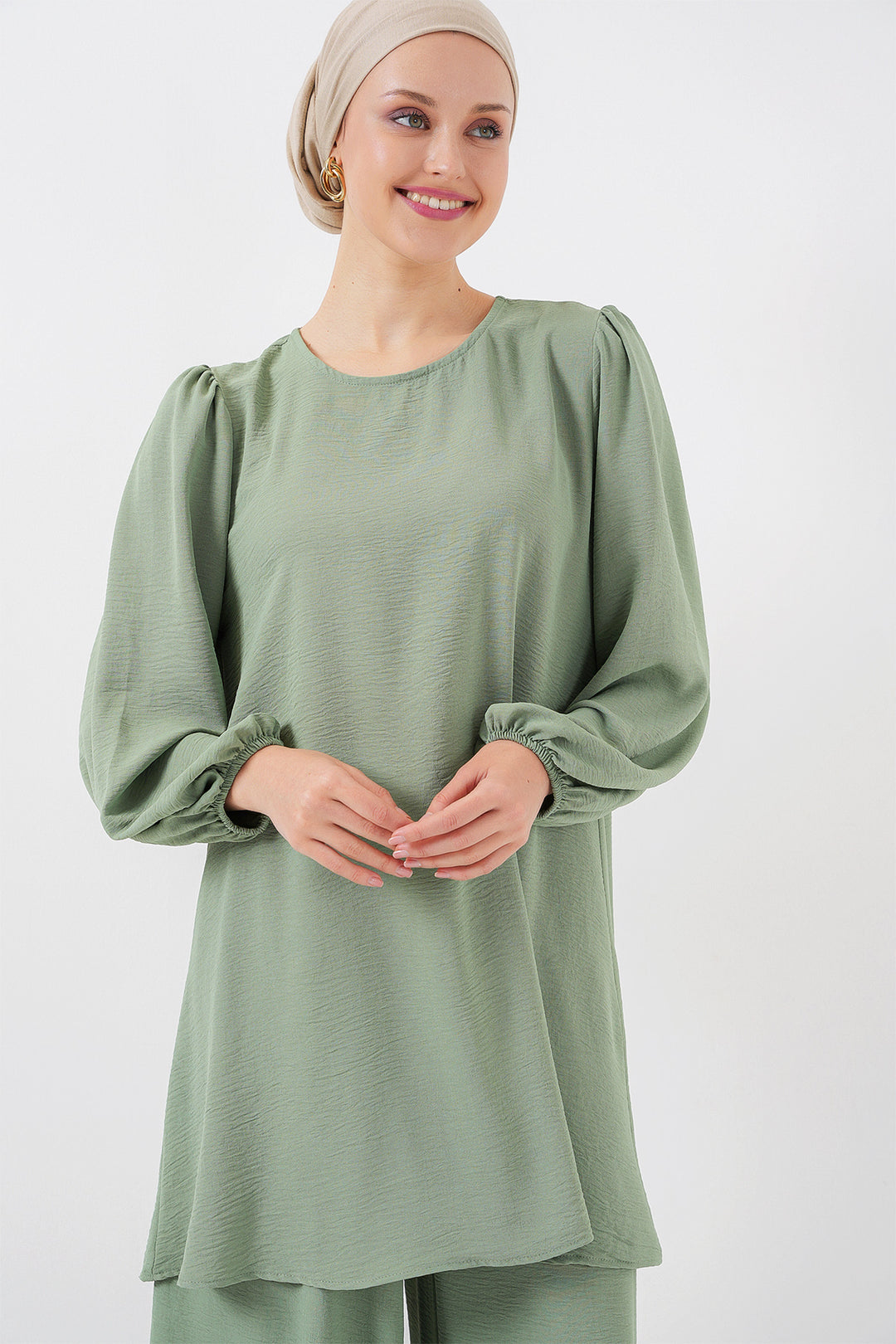 BGD Women Woman Ayrobin Tunic Pants Top Set 6712 - Çağla - Massa