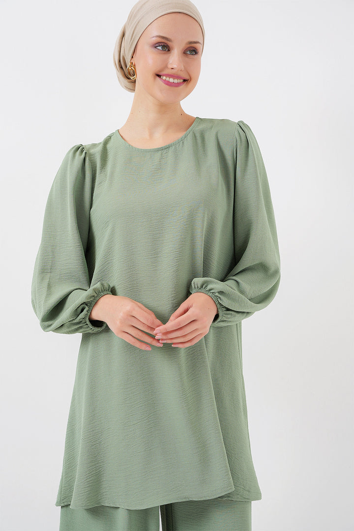 BGD Women Woman Ayrobin Tunic Pants Top Set 6712 - Çağla - Massa