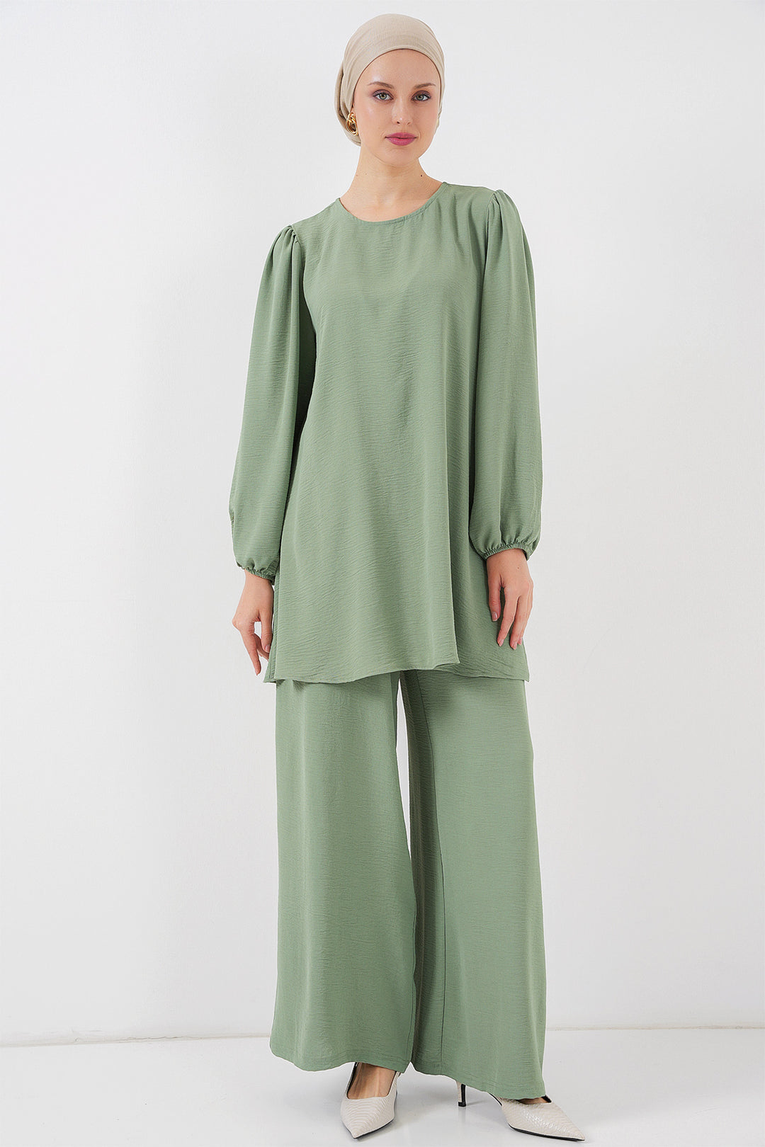 BGD Women Woman Ayrobin Tunic Pants Top Set 6712 - Çağla - Massa