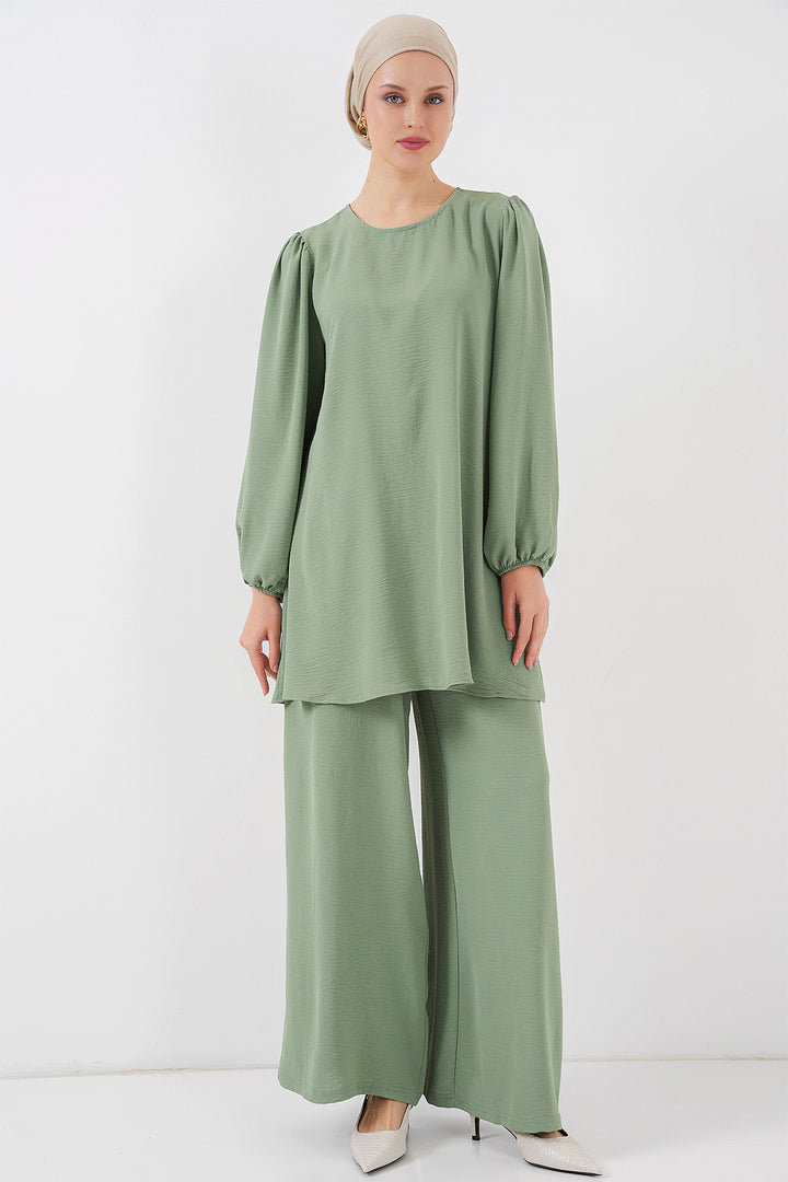 BGD Women Woman Ayrobin Tunic Pants Top Set 6712 - Çağla - Massa