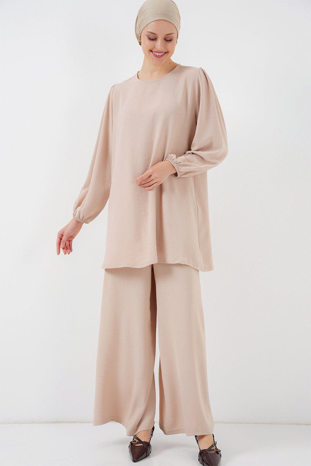 BGD Women Woman Ayrobin Tunic Pants Top Set 6712 - Cream - Houten