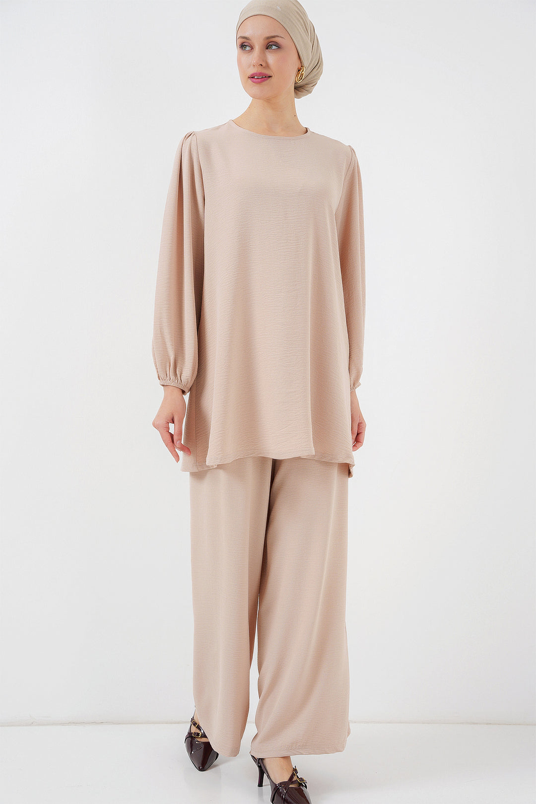 BGD Women Woman Ayrobin Tunic Pants Top Set 6712 - Cream - Houten