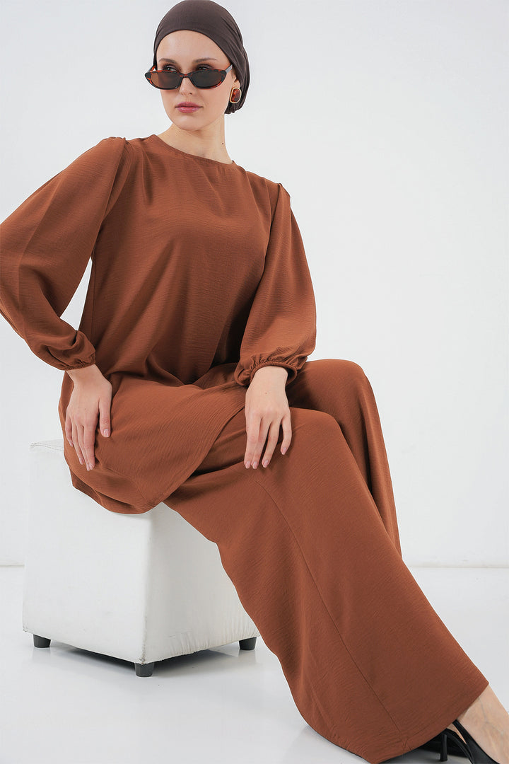 BGD Women Woman Ayrobin Tunic Pants Top Set 6712 - Milky Coffee - Novohrad-Volynskyi