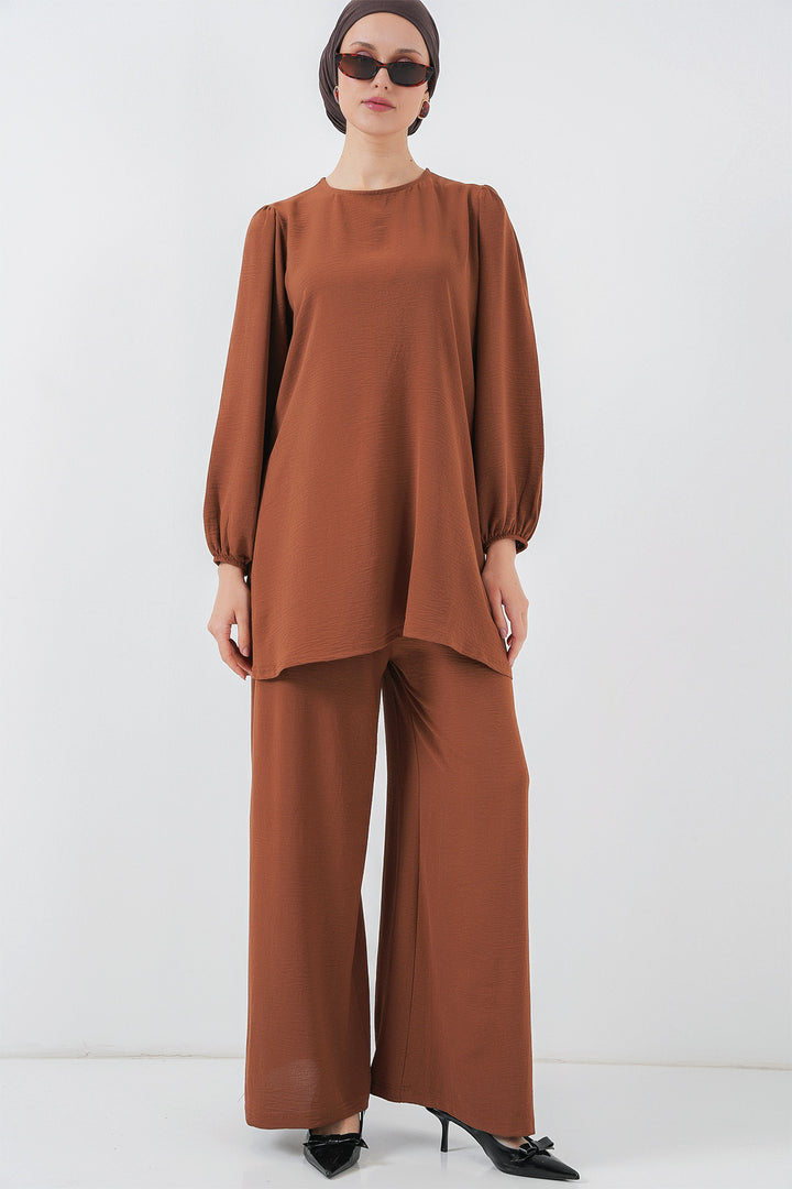 BGD Women Woman Ayrobin Tunic Pants Top Set 6712 - Milky Coffee - Novohrad-Volynskyi