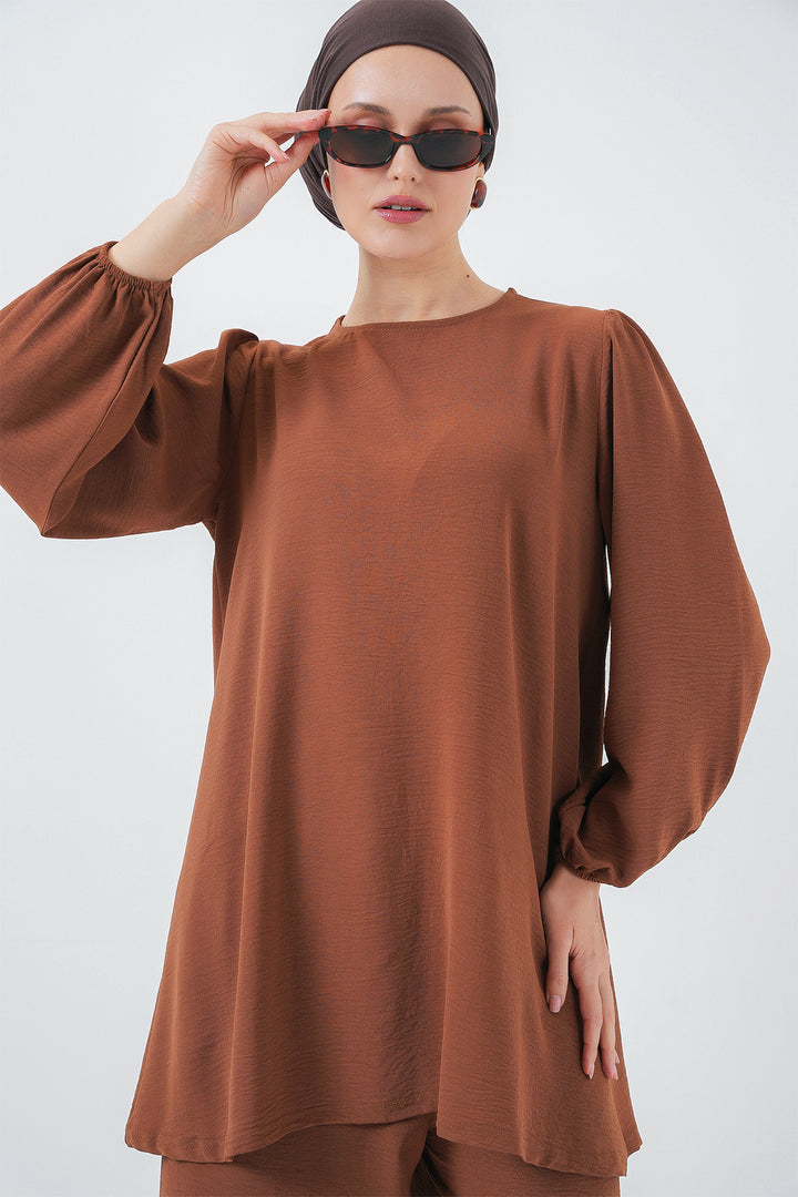 BGD Women Woman Ayrobin Tunic Pants Top Set 6712 - Milky Coffee - Novohrad-Volynskyi