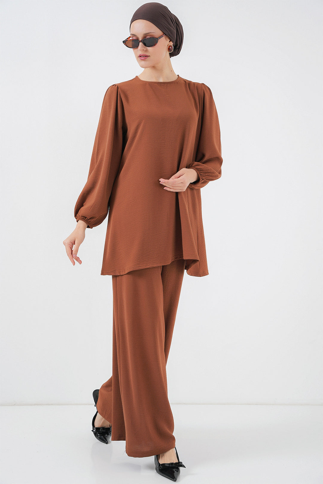 BGD Women Woman Ayrobin Tunic Pants Top Set 6712 - Milky Coffee - Novohrad-Volynskyi