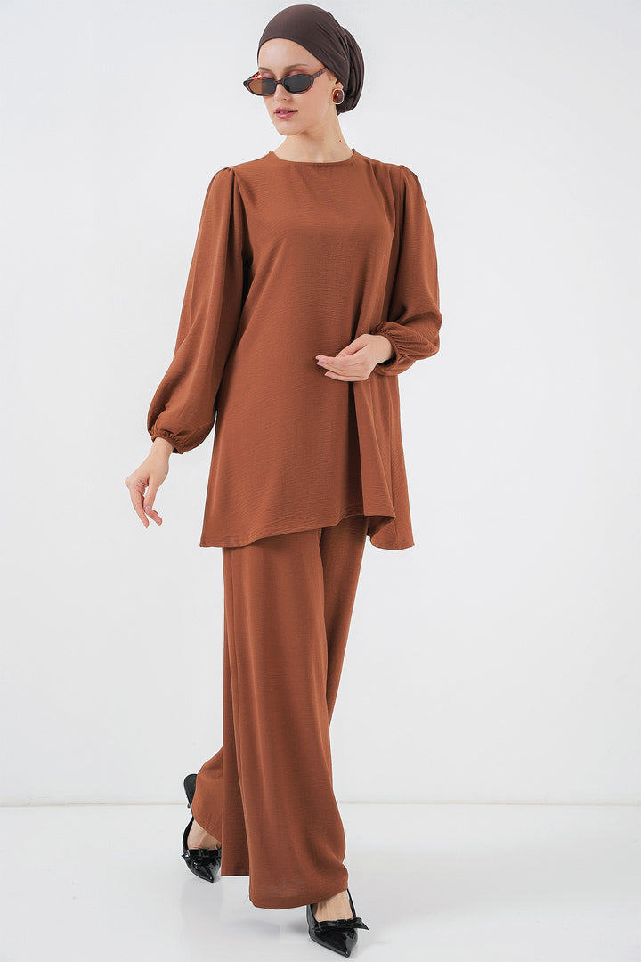 BGD Women Woman Ayrobin Tunic Pants Top Set 6712 - Milky Coffee - Novohrad-Volynskyi
