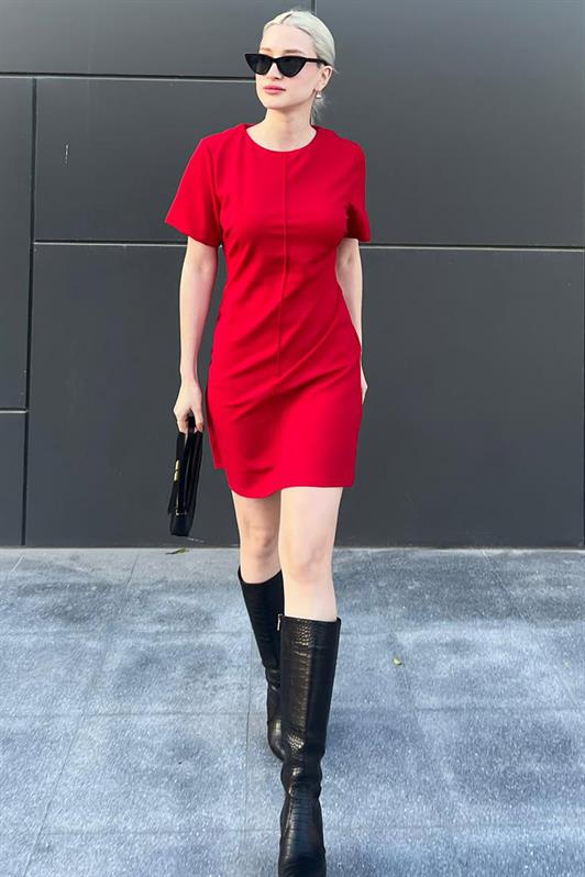 MDX Red Short Sleeve Basic Mini Dress MG2024 - Bettendorf