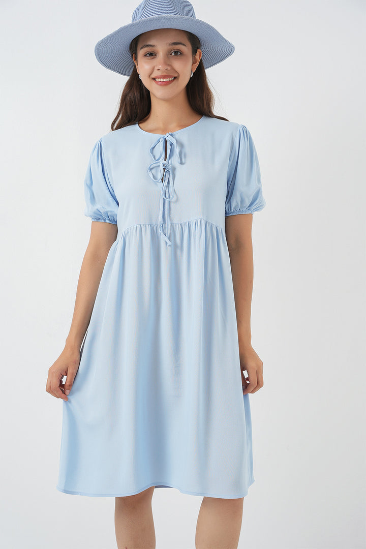 BGD Women Woman Lace-Up Midi Dress 2575 - Blue - Albufeira