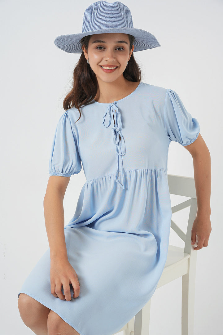 BGD Women Woman Lace-Up Midi Dress 2575 - Blue - Albufeira