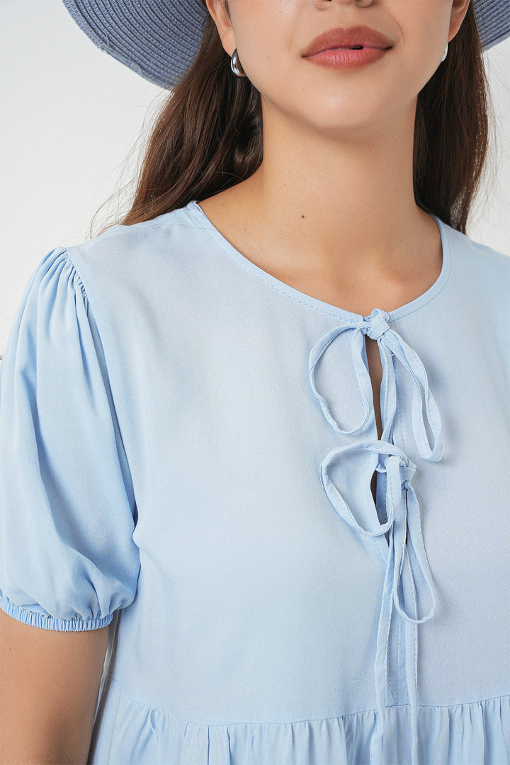 BGD Women Woman Lace-Up Midi Dress 2575 - Blue - Albufeira