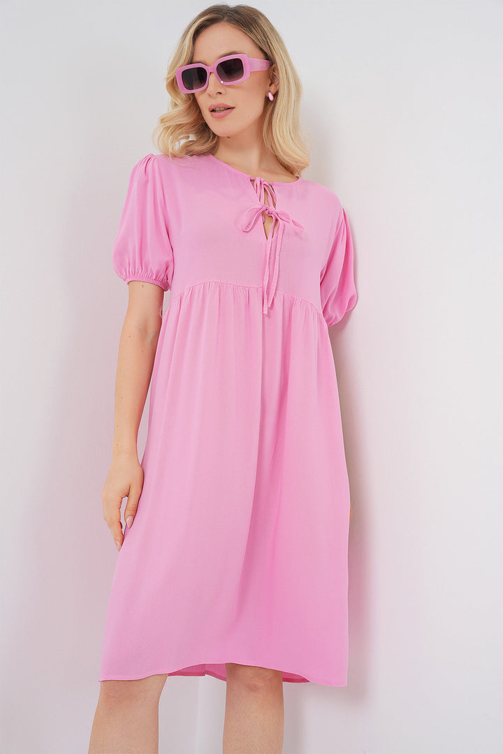 BGD Women Woman Lace-Up Midi Dress 2575 - Pink - Sutton