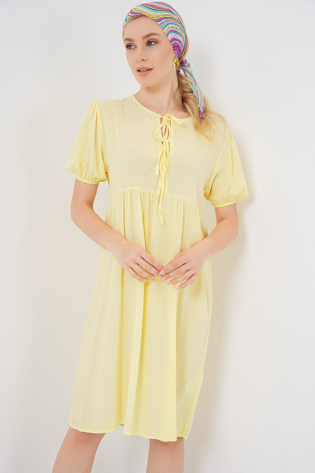 BGD Women Woman Lace-Up Midi Dress 2575 - Yellow - Islington