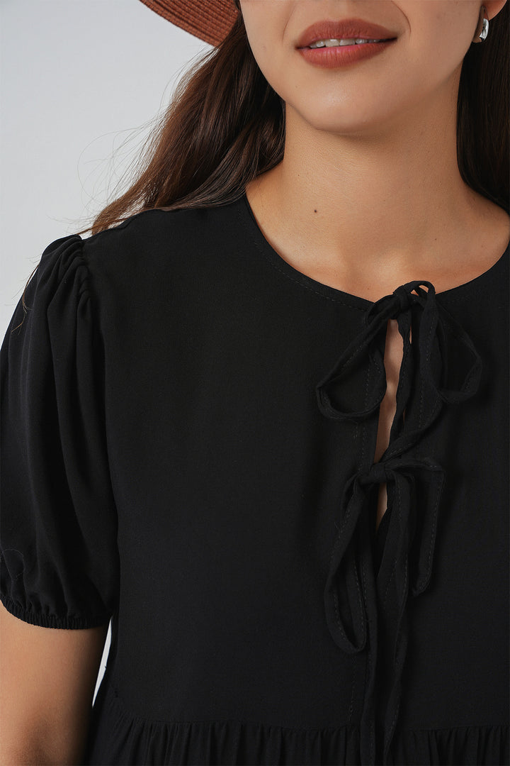 BGD Women Woman Lace-Up Midi Dress 2575 - Black - Rancho Cucamonga