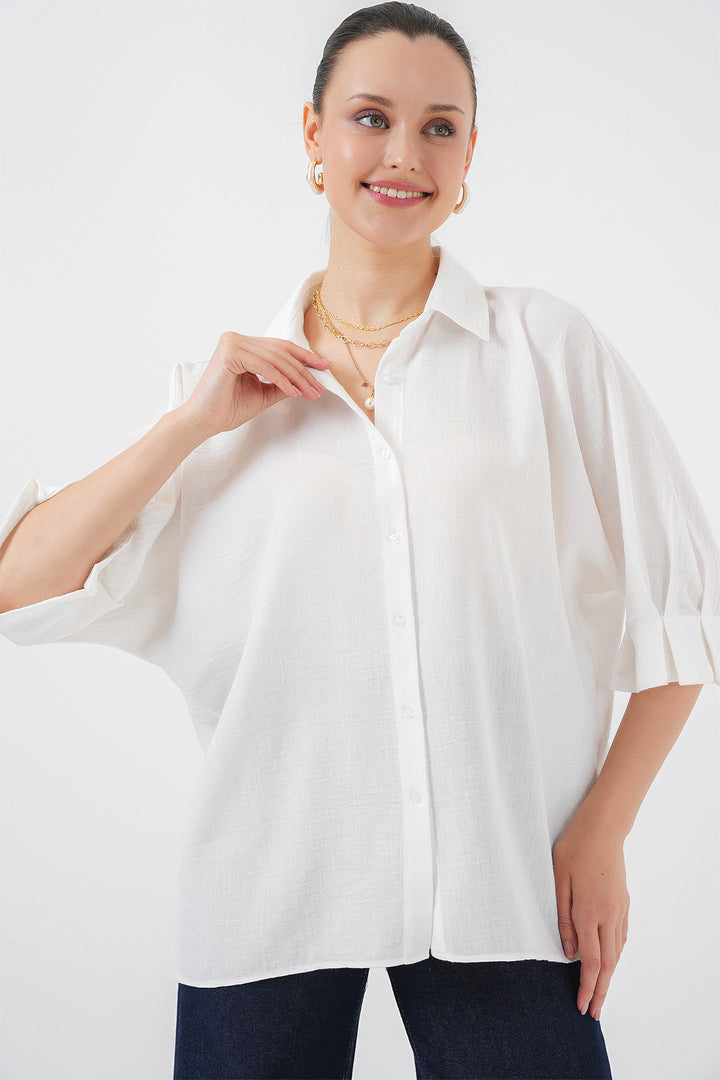 BGD Women Woman's Detailed Ayrobin Shirt with Tie 20290 - White - Mazatlán