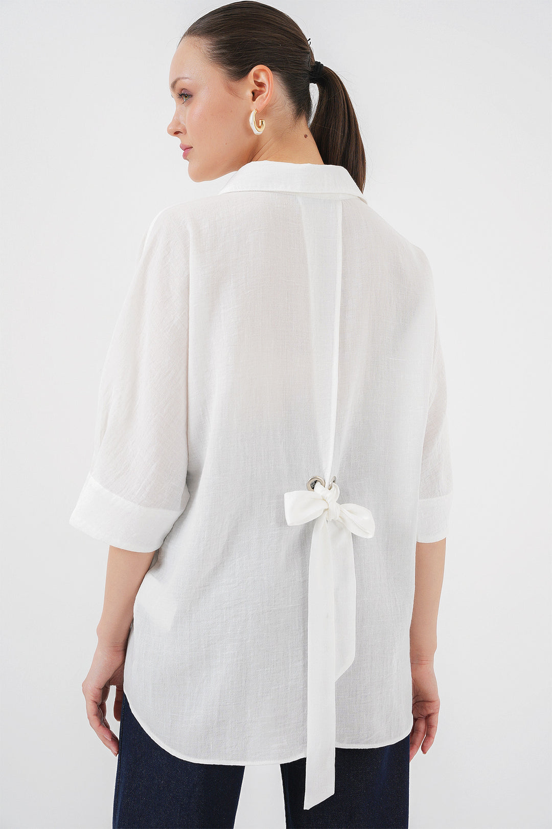 BGD Women Woman's Detailed Ayrobin Shirt with Tie 20290 - White - Mazatlán
