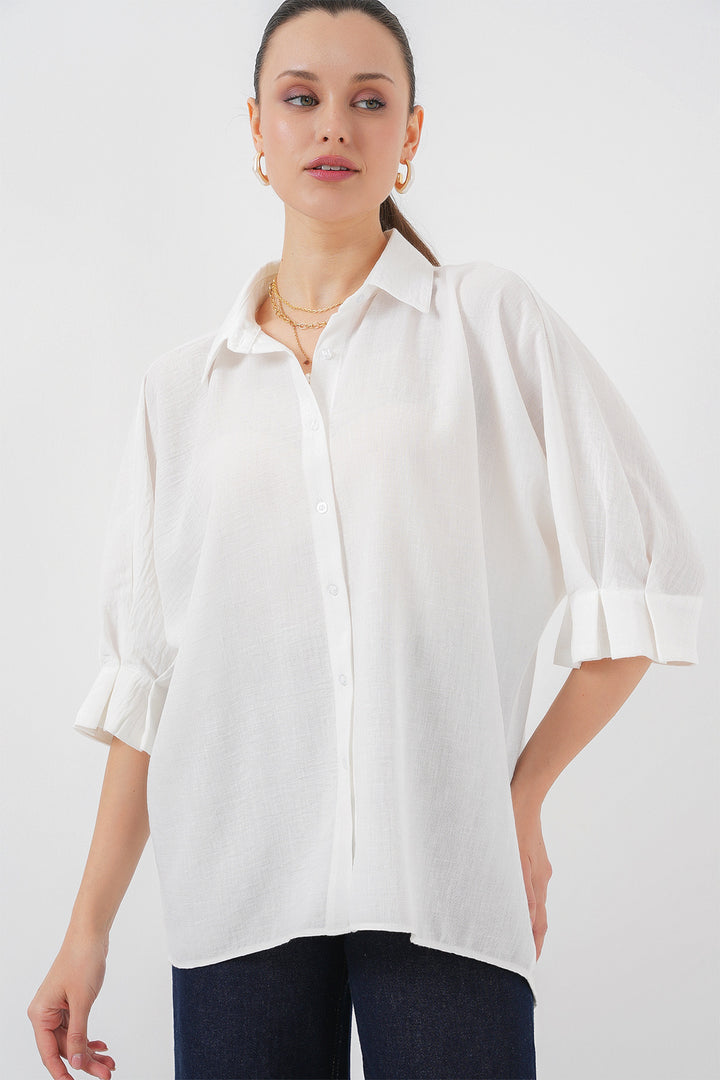 BGD Women Woman's Detailed Ayrobin Shirt with Tie 20290 - White - Mazatlán