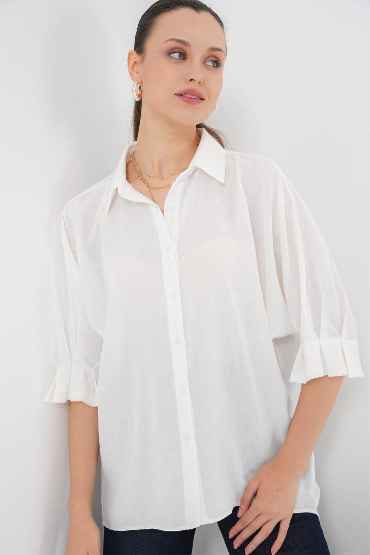 BGD Women Woman's Detailed Ayrobin Shirt with Tie 20290 - White - Mazatlán