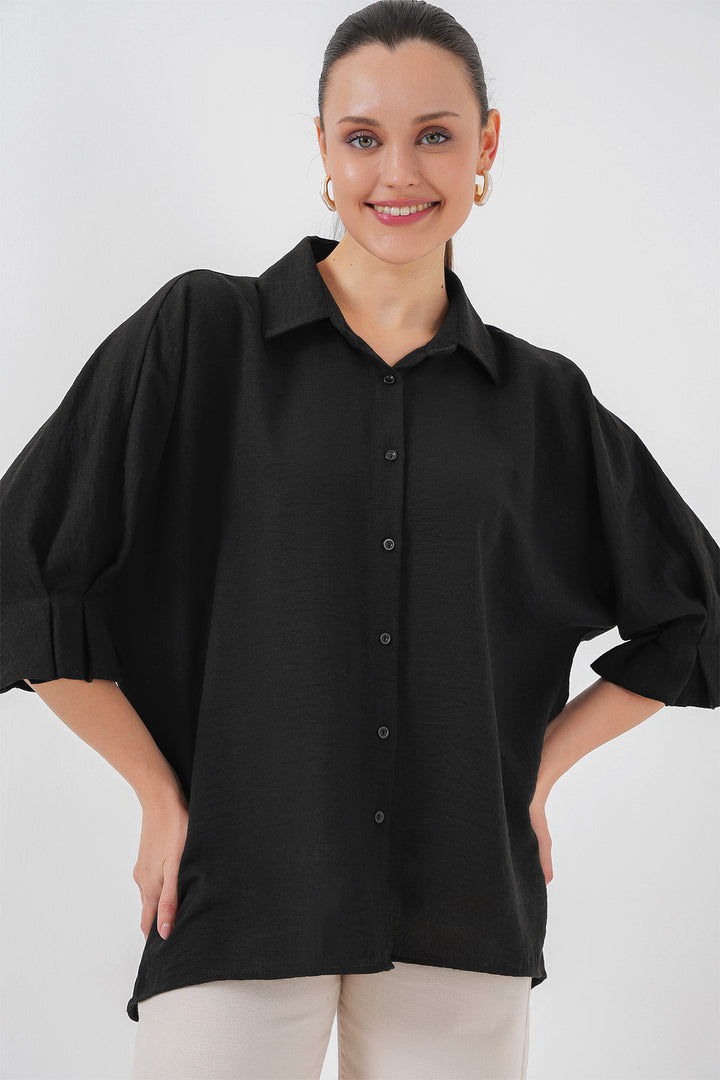 BGD Women Woman Tie Detail Detailed Shirt 20290 - Black - Indian Trail