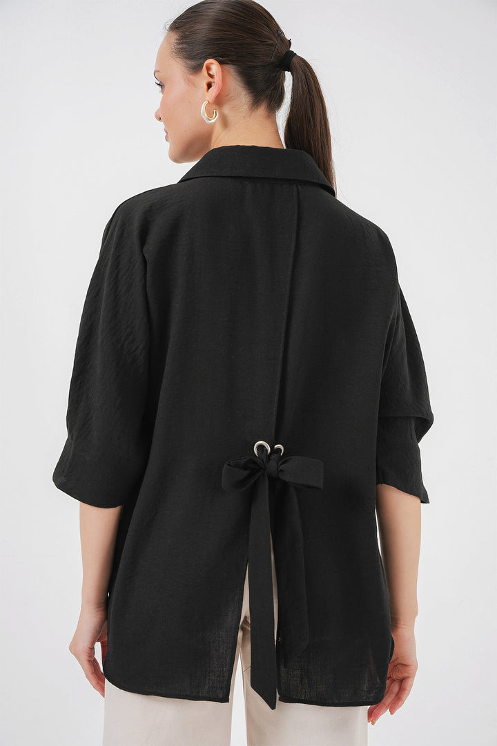 BGD Women Woman Tie Detail Detailed Shirt 20290 - Black - Indian Trail
