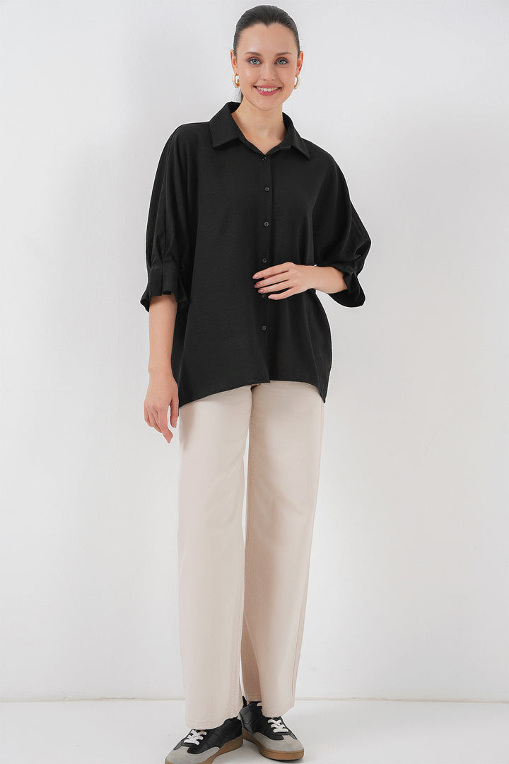 BGD Women Woman Tie Detail Detailed Shirt 20290 - Black - Indian Trail