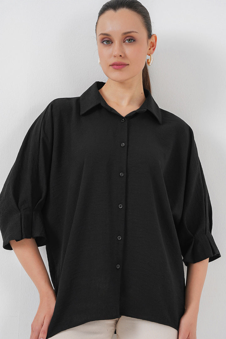BGD Women Woman Tie Detail Detailed Shirt 20290 - Black - Indian Trail