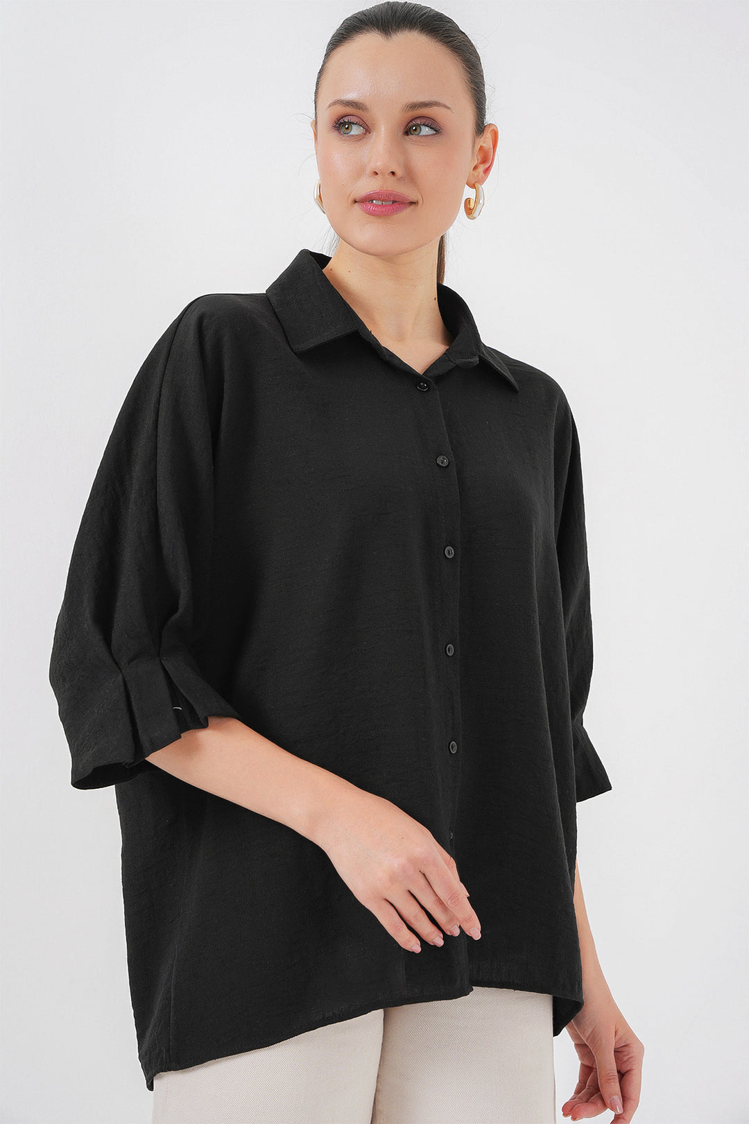 BGD Women Woman Tie Detail Detailed Shirt 20290 - Black - Indian Trail