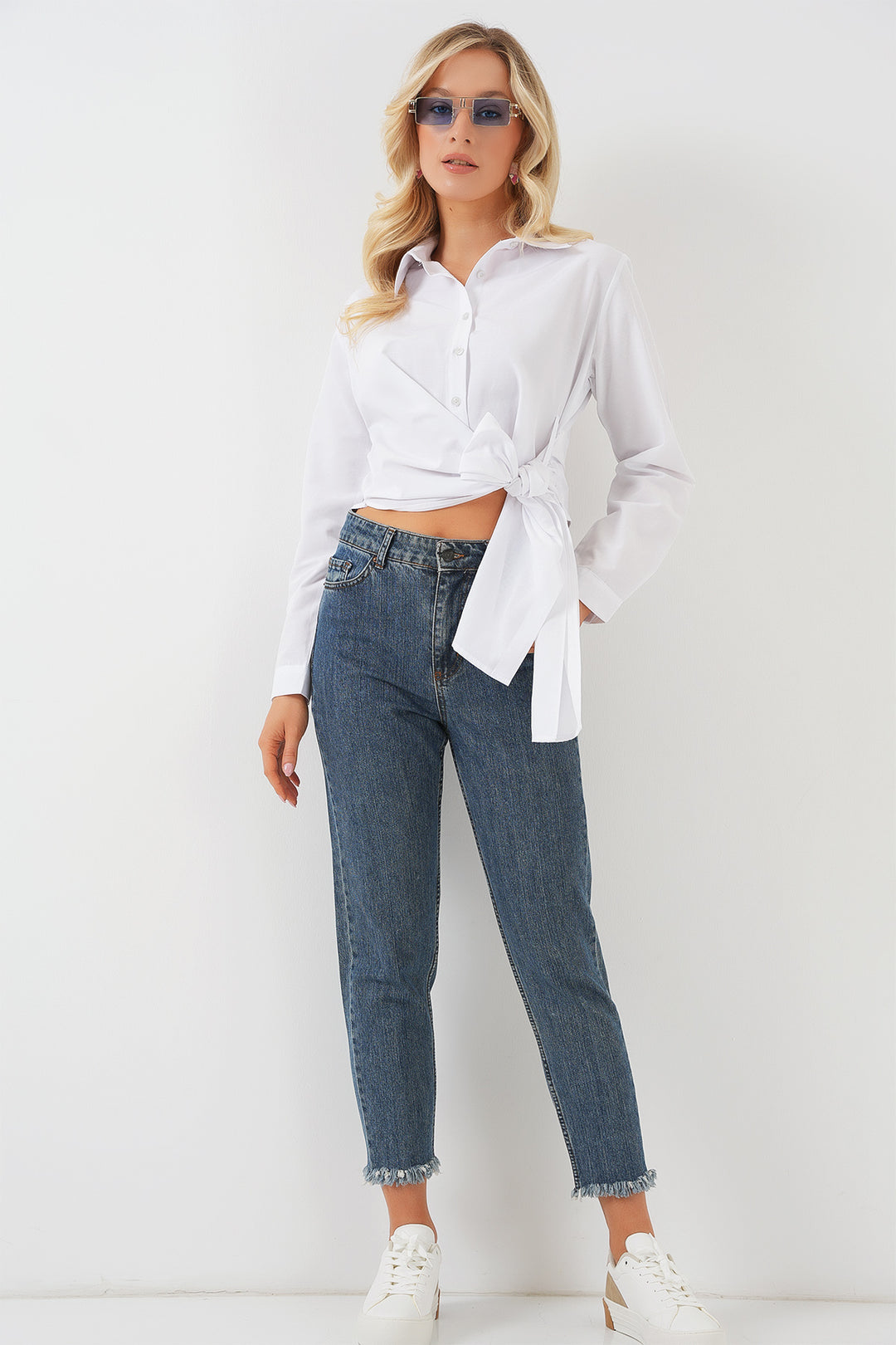 BGD Women Woman Tied Long Sleeve Shirt 20325 - White - Monterey Park
