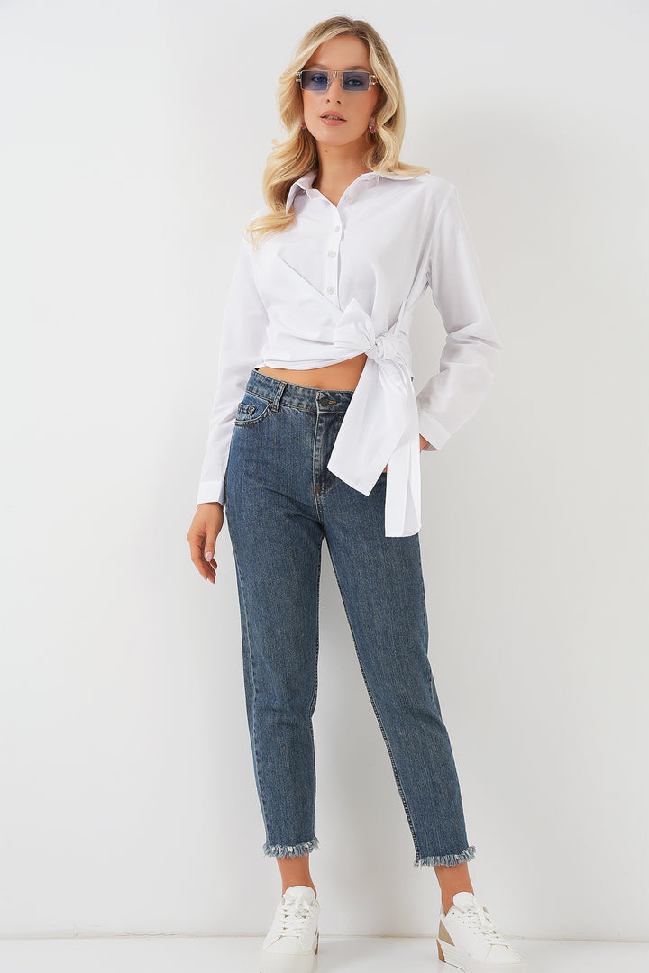 BGD Women Woman Tied Long Sleeve Shirt 20325 - White - Monterey Park