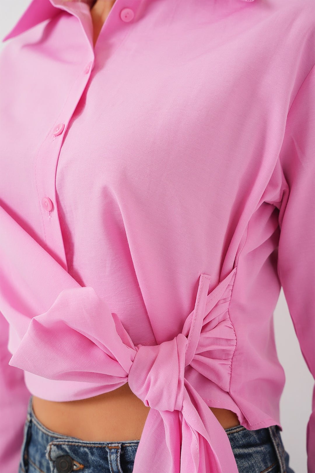 BGD Women Woman Tied Long Sleeve Shirt 20325 - Pink - Tinley Park