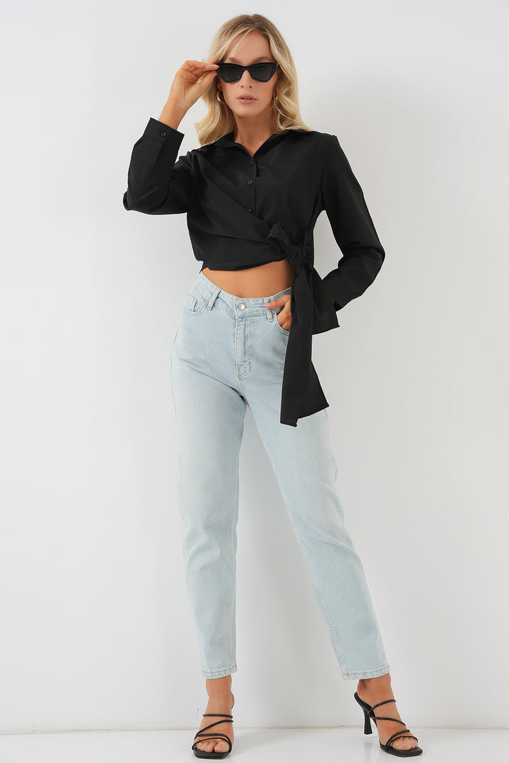 BGD Women Woman Tied Long Sleeve Shirt 20325 - Black - Trieste