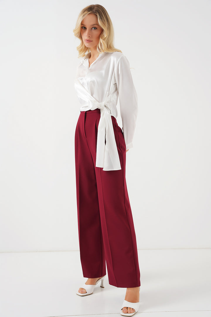 BGD Women Woman Tied Long Sleeve Satin Shirt 20287 - White - Laredo