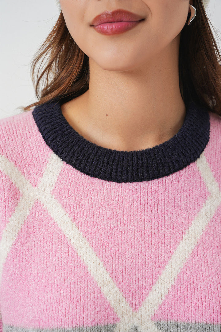 BGD Women Woman Baklava Patterned Oversized Long Sweater 15931 - Navy - Leonberg