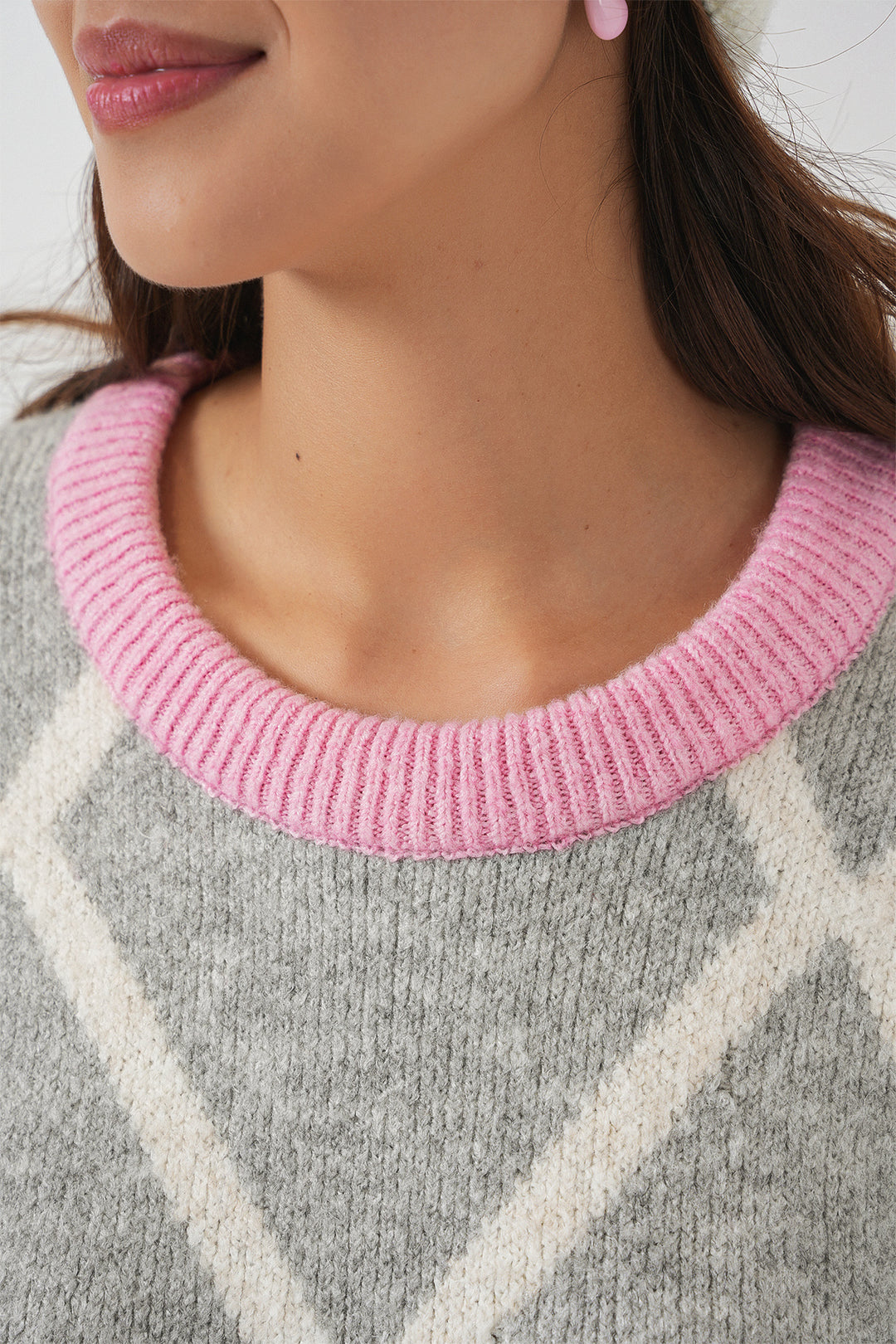 BGD Women Woman Baklava Patterned Oversized Long Sweater 15931 - Pink - Torquay