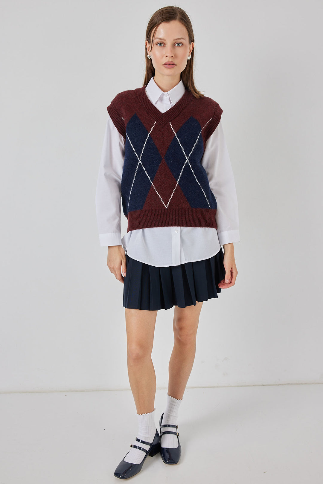 BGD Women Kadın Baklava Desenli Süveter 15940 - Bordo - Amherst