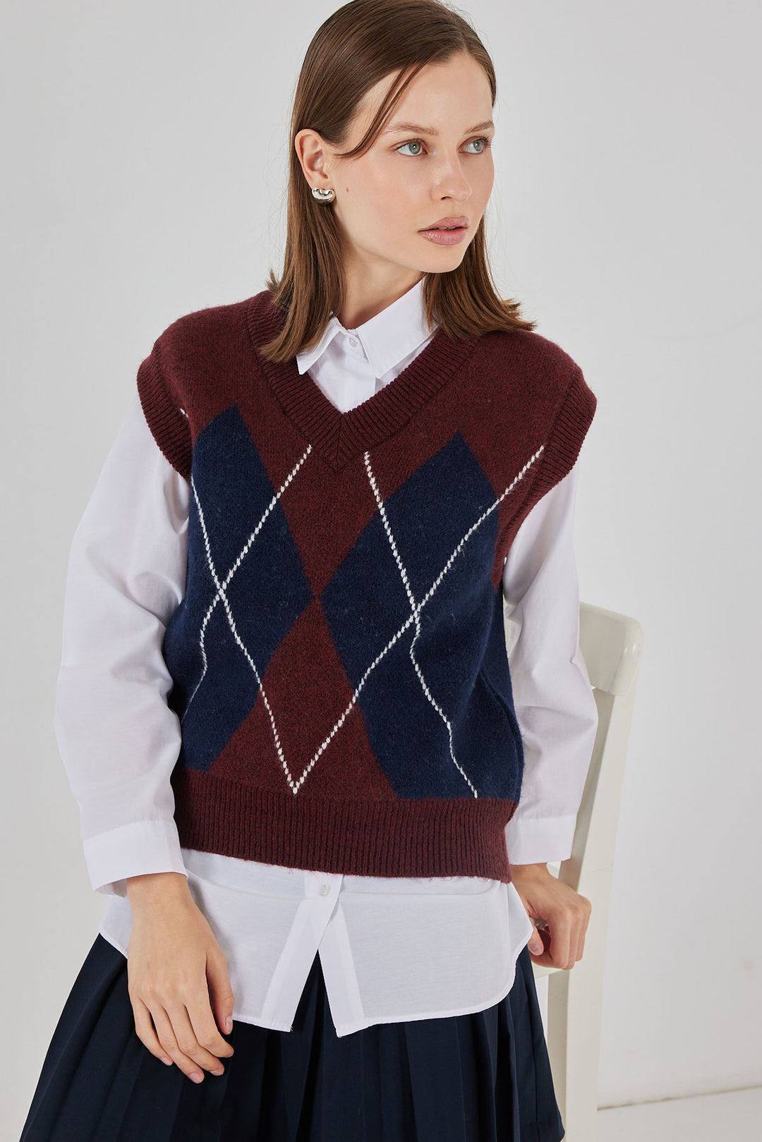 BGD Women Kadın Baklava Desenli Süveter 15940 - Bordo - Amherst