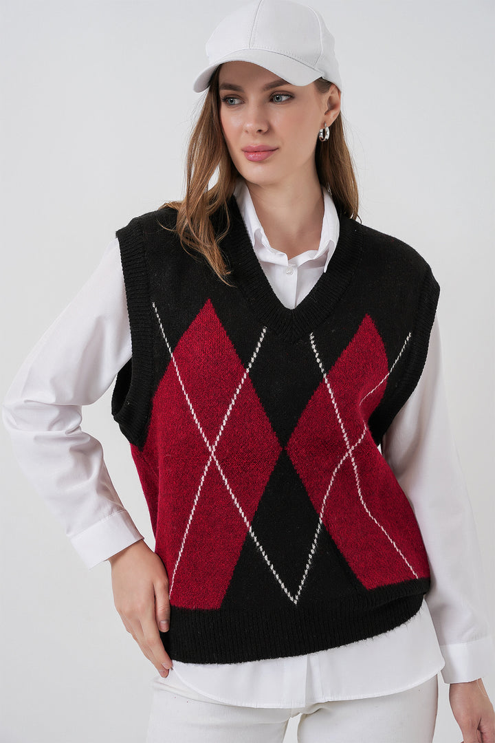 BGD Women Woman Baklava Patterned Sweater 15940 - Black - Herten