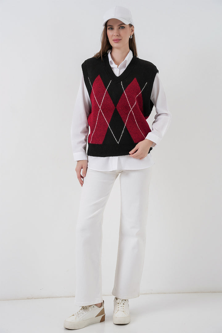 BGD Women Woman Baklava Patterned Sweater 15940 - Black - Herten