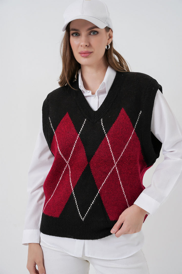 BGD Women Woman Baklava Patterned Sweater 15940 - Black - Herten