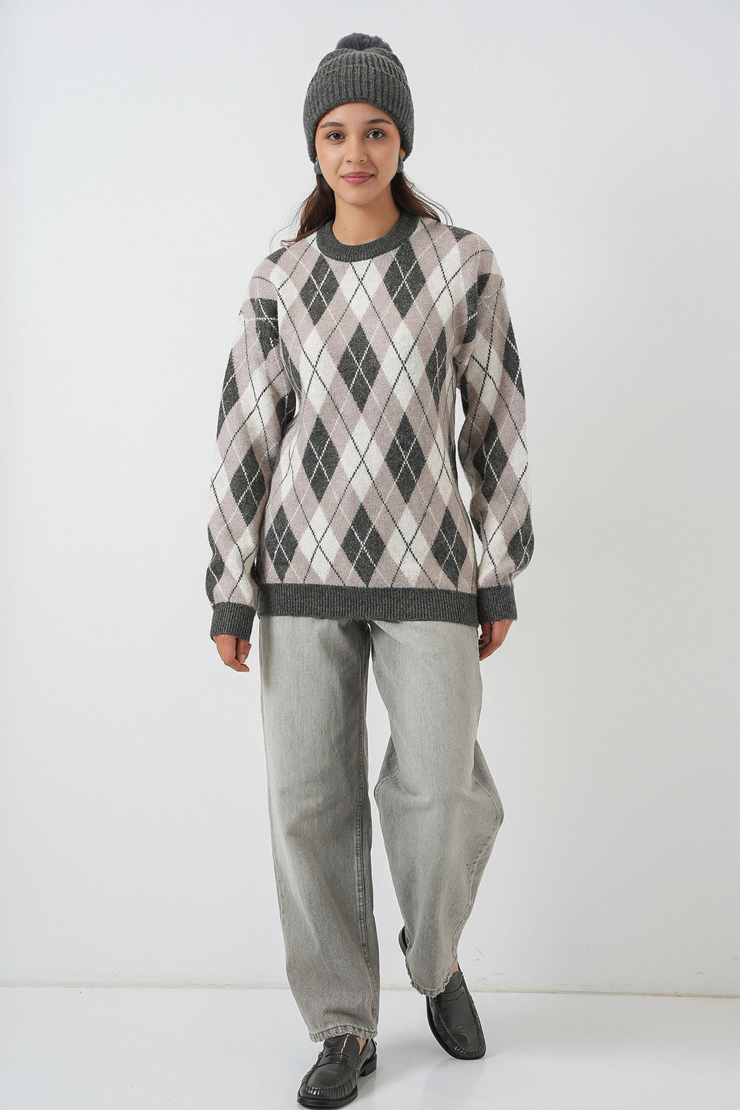 BGD Women Woman Baklava Patterned Sweater 15929 - Gray - Gijón