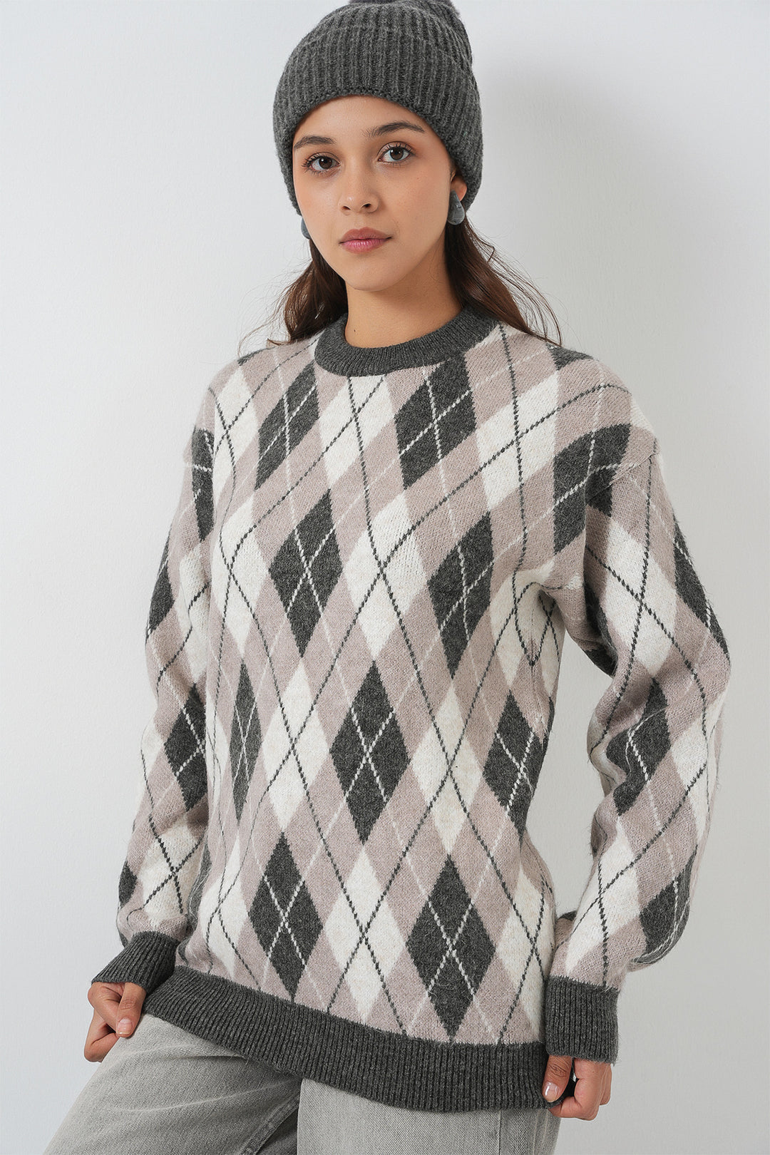 BGD Women Woman Baklava Patterned Sweater 15929 - Gray - Gijón