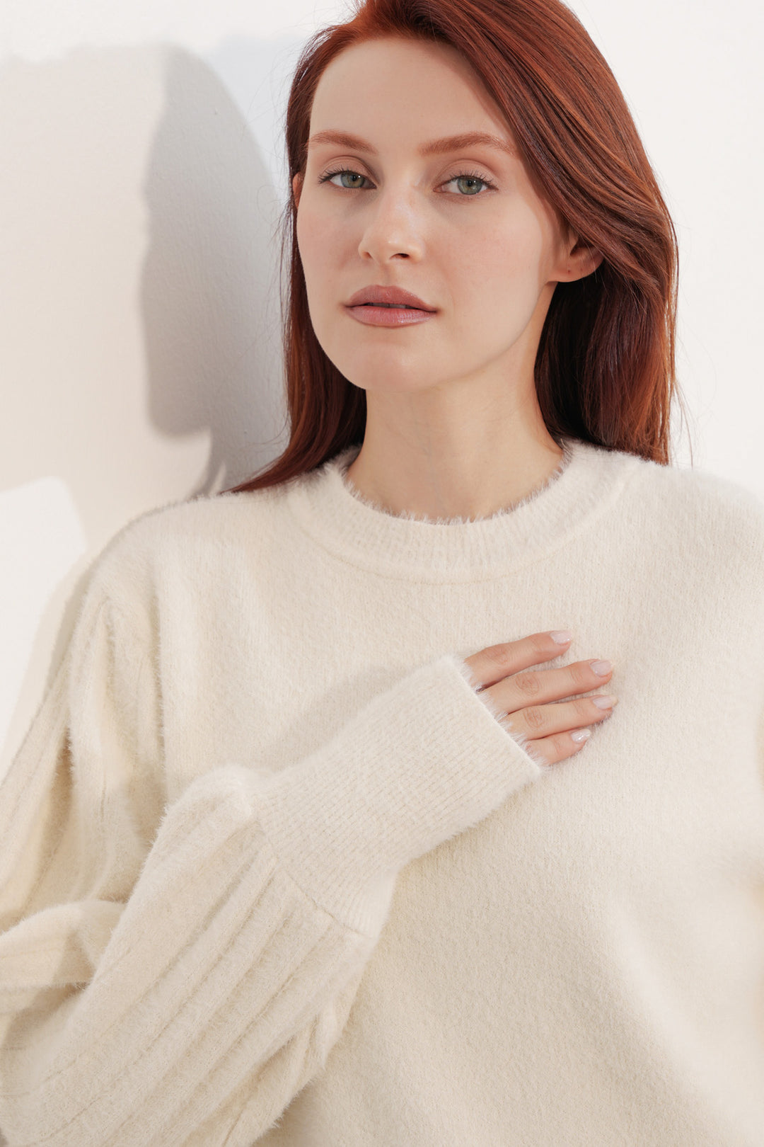 BGD Women Kadın Balon Kol Oversize Triko Kazak 15973 - Krem - Nueva Rosita