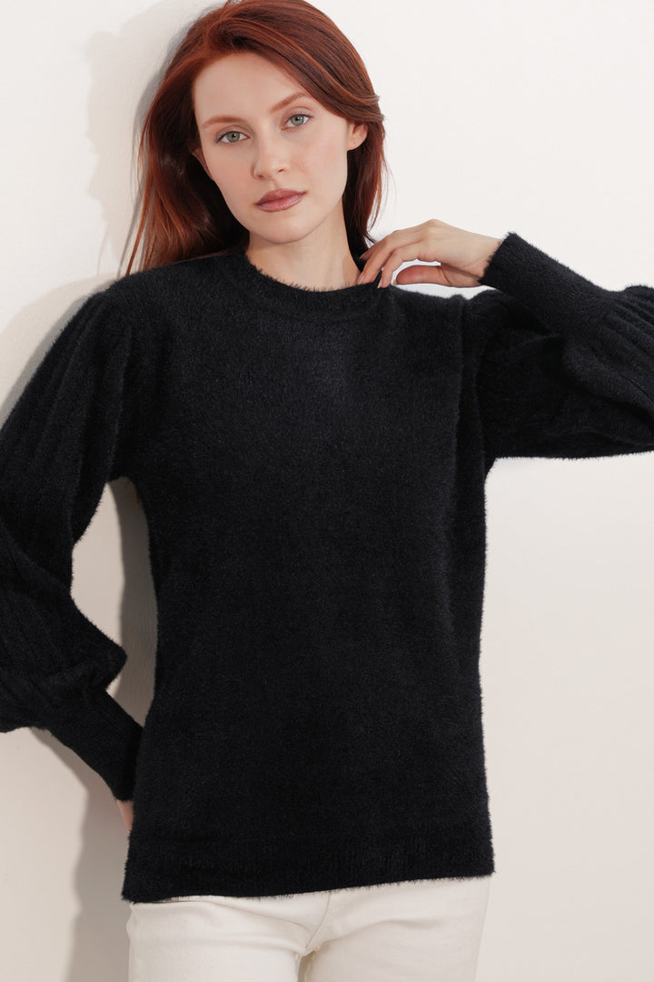 BGD Women Kadın Balon Kol Oversize Triko Kazak 15973 - Siyah - Heerhugowaard